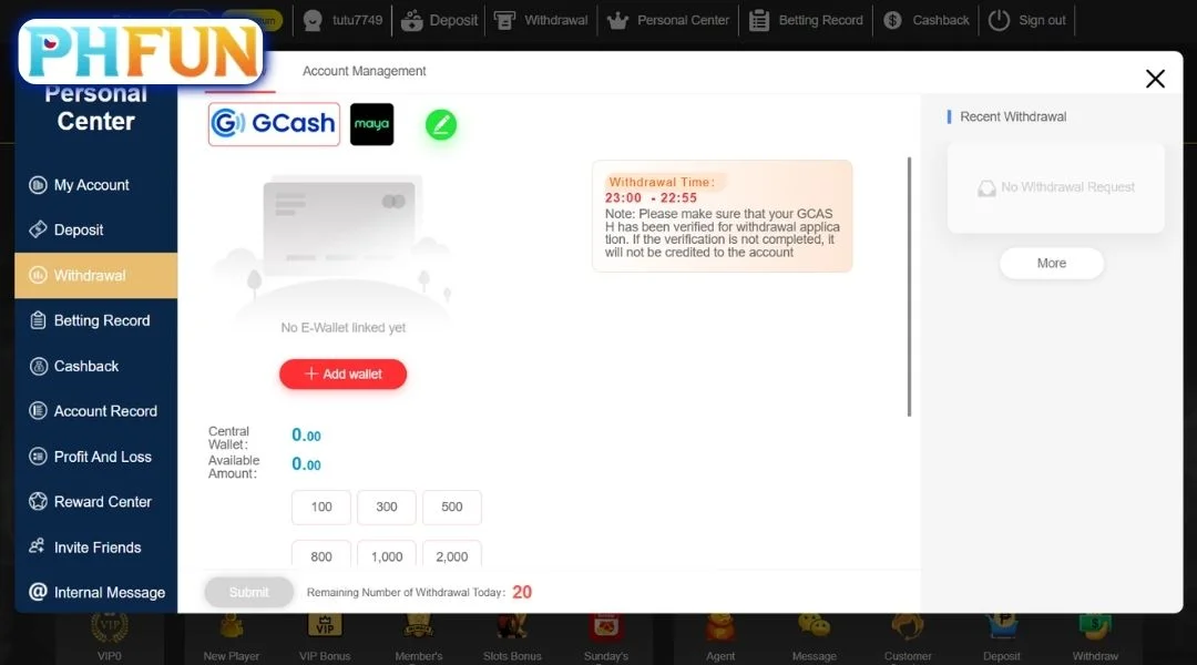Step-by-Step Instructions to Perform Withdrawal PHFUN